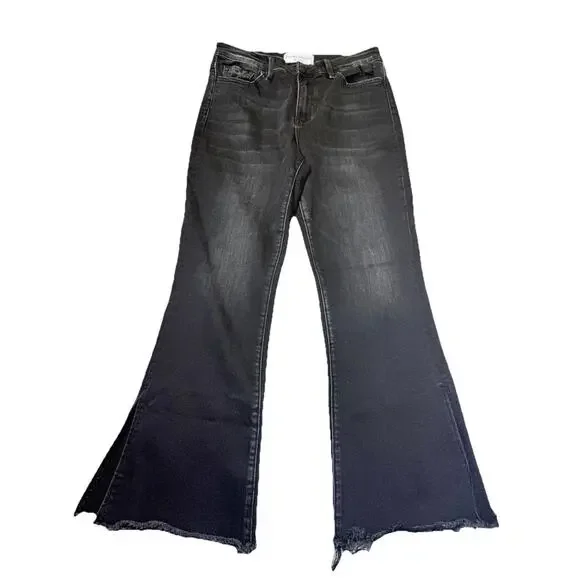 Flying Monkey Jeans Women’s Sz 29 Black High Rise Cropped Flair Distressed - Picture 3 of 14